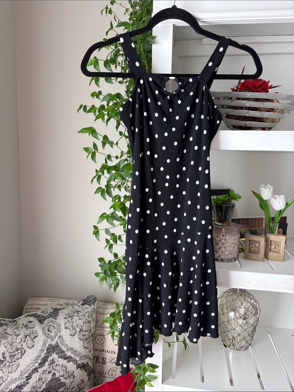 Summer Black and White Polka Dot Midi Dress - Picture 4 of 6